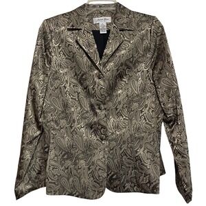 Judith Womens 8 Paisley Brocade Blazer Jacket Metallic Gold Black New Years